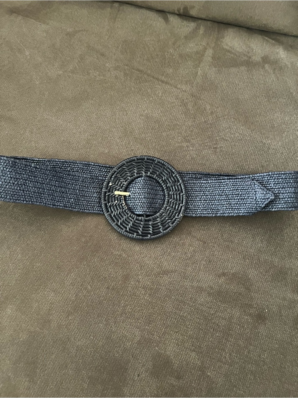 Woven Round Buckle Elastic Waist Belt - blue